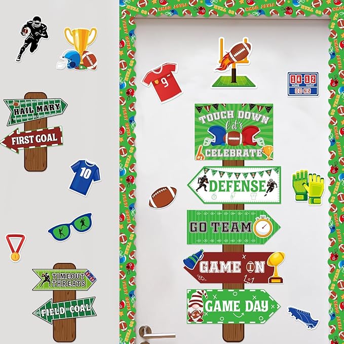 gisgfim Football Bulletin Board Decoration Set Football Borders Touch Down Cutouts for School Classroom Game Day Sports Bulletin Board Craft Home Wall(Football)