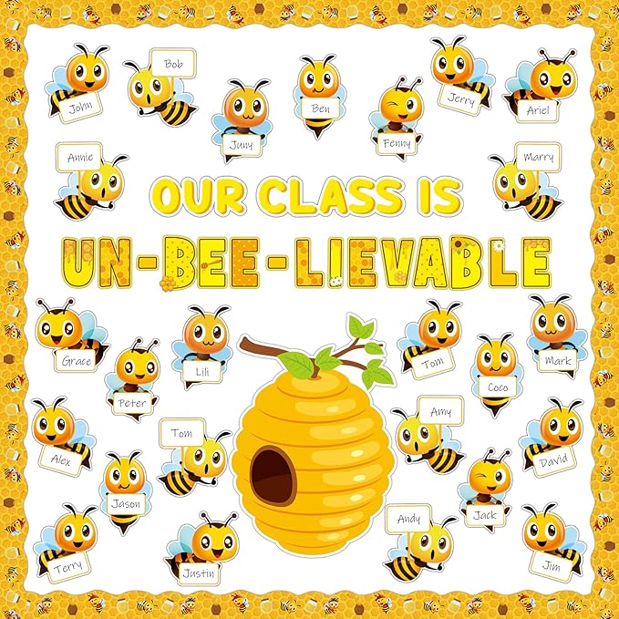 gisgfim Bee Bulletin Board Decoration Set Spring Summer Bee Sunflowers Borders Cutouts Decor for School Classroom Teacher Students Door Welcome Bulletin Board Craft Wall(Our Class is UN-BEE-LIEVABLE)