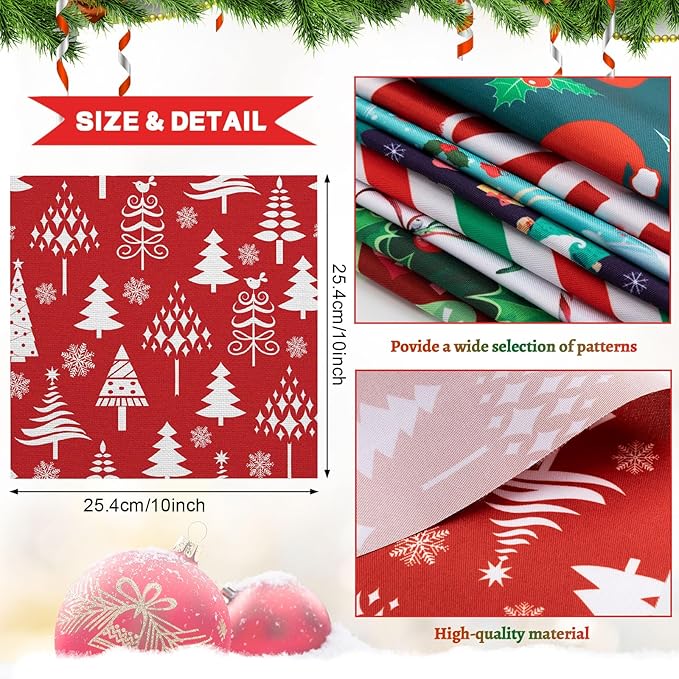 60 Pieces 10 x 10 Inch Christmas Fabric Holiday Quilting Fabric Snowman Christmas Tree Print Fat Quarters Printed Theme Sewing Squares Decorative DIY for Crafts (Snowman)