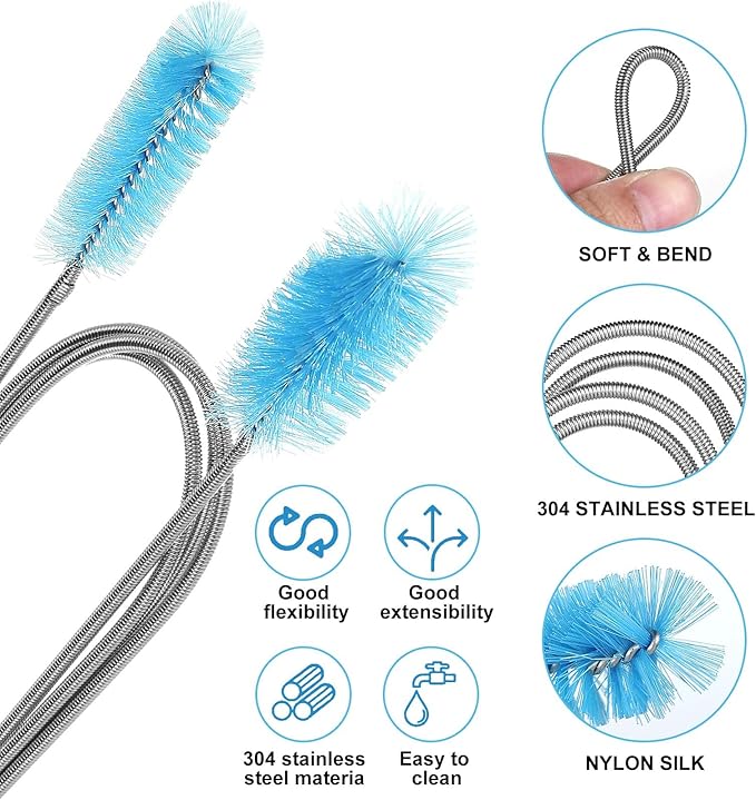 61-Inch Extra Long Flexible Drain Brush, Hair Clog Remover Tool for Sink Tub Shower Pipe Cleaner, with 3-Pcs Straw Cleaner Brushes for Eco-Friendly Cleaning