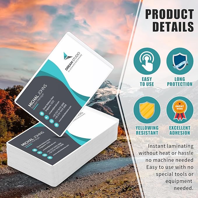 100 Sheets Self Seal Laminating Pouches Business Card Size 2.6x3.9inch Self Adhesive Laminating Sheets Gloss Finish No Laminating Machine Needed for Id Card Small Card (2.5x3.5inch)