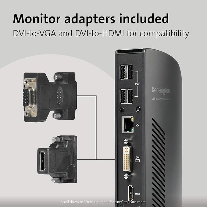Kensington USB 3.0 Dual Display Docking Station for MacBooks, Windows and Surface (K33972US)