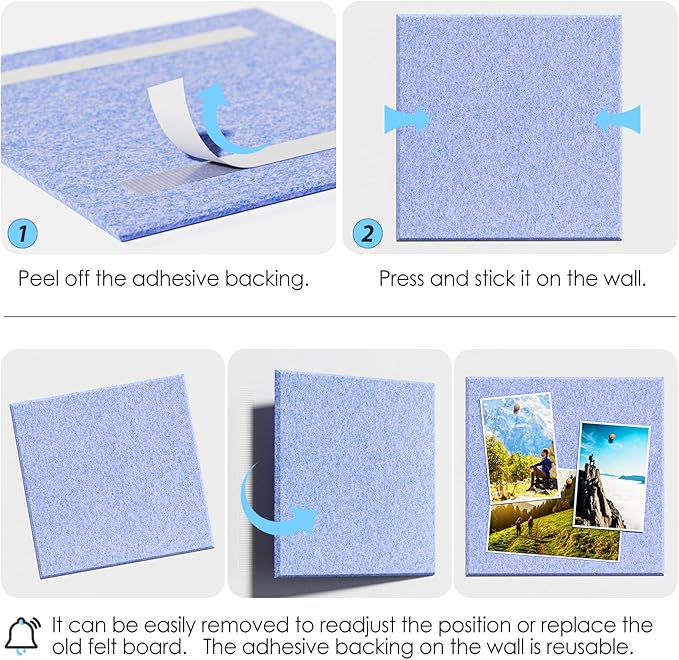 MaxGear Large Cork Board for Wall 48" x 36" Light Blue Bulletin Board, 12 Pack Felt Wall Tiles with Pushpins, Cork Boards for Office Pin Board Tack Board for Photo Meno Decor