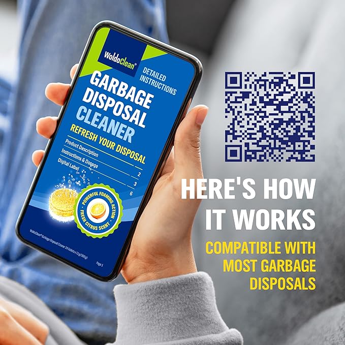 WoldoClean Garbage Disposal Cleaner Tablets - 24 Pack, Removes Grease & Odors, Fresh Citrus Foaming Action for Powerful & Deep Kitchen Cleaning