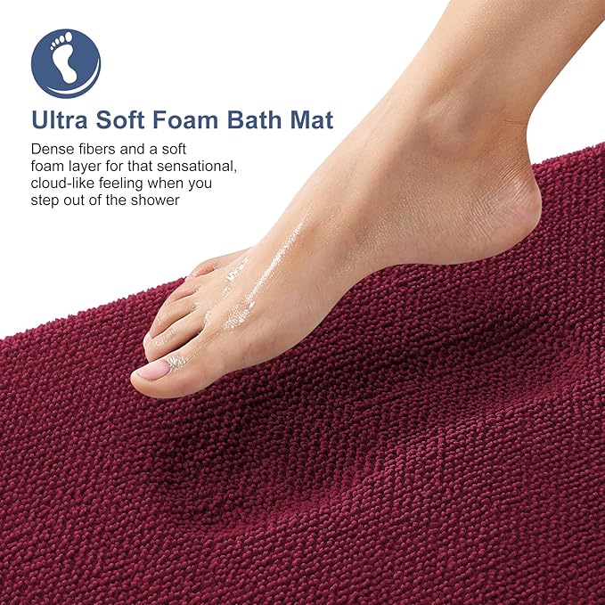 OLANLY Thick Memory Foam Bath Mat Rug 59x20, Extra Soft Absorbent Bathroom Rug, Quick Dry Bath Mats, Non-Slip, Machine Washable Carpet for Bathroom, Tub and Shower, Home Decor Accessories, Burgundy