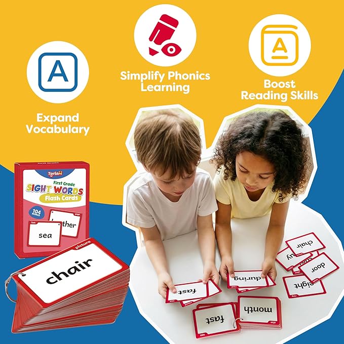 Torlam Sight Words Flash Cards for Kids 1st Grade,Learn to Read Digraphs CVC Blends Long Vowel Sounds Spelling Reading Phonics Games for 6-7 Years, Site Words Classroom Homeschool