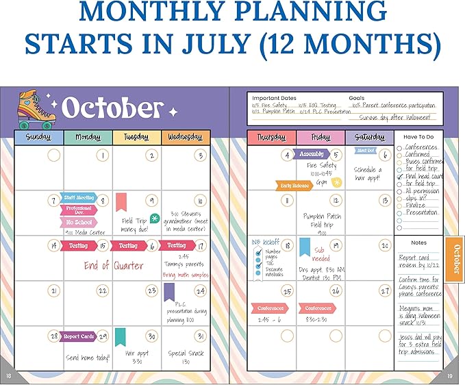 Carson Dellosa Retro Remix Teacher Planner 2025-2026, Undated 8" x 11" Lesson Plan Book With Retro Stickers, Class Schedule, Weekly Calendar, Homeschool & School Supplies, Groovy Classroom Must Haves