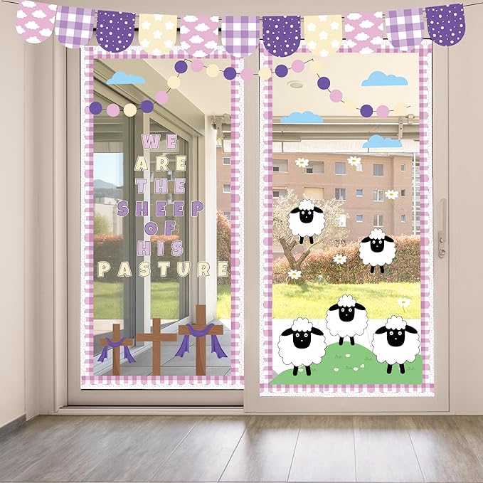 Easter Bulletin Board Decorations Christian Religious Classroom Bulletin Board Set Christian Sheep Cross We are The Sheep of His Pasture Cutouts for Spring School Sunday Home Church Wall Door