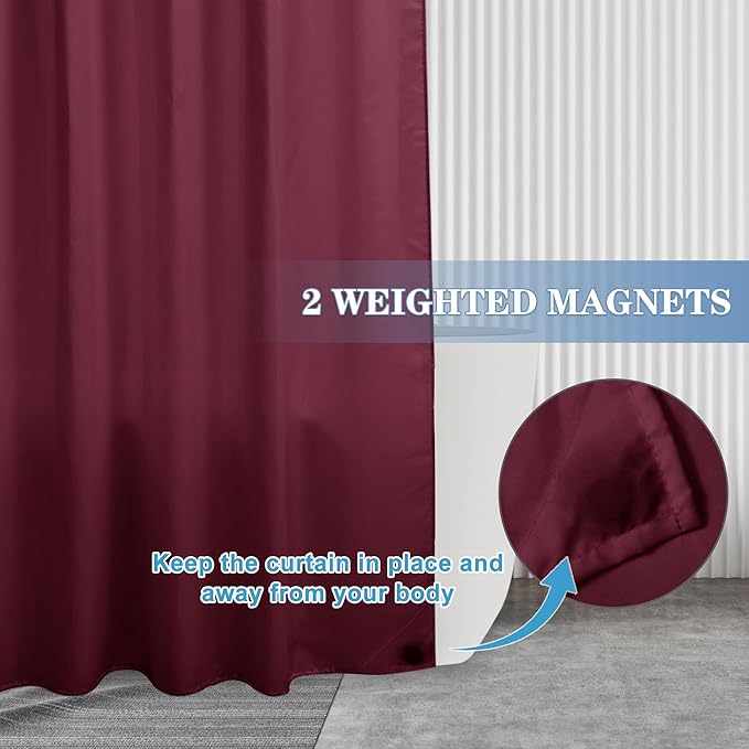 Nasitos Fabric Shower Curtain Liners 2 Pack - W72 x H72 - Washable & Water Resistant Lightweight Cloth Shower Liner for Bathroom, Soft Hotel Quality, Standard Size (Burgundy, 4 Magnets Included)
