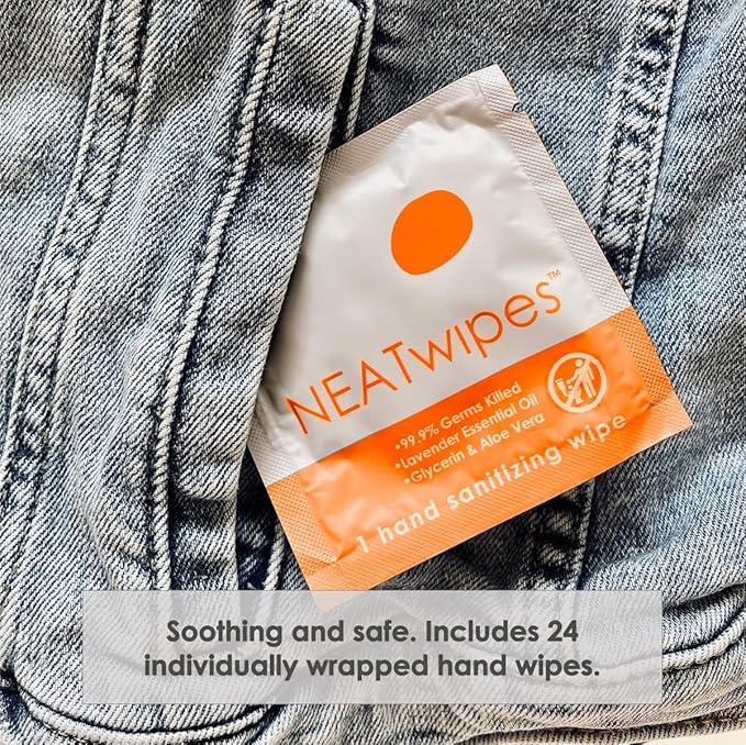 NEATwipes Hand Sanitizing Wipes | Travel Essentials | Disposable Wet Wipe & Planet Friendly | Fresh Citrus Essential Oil | 10 Pouches of 24 Individually Wrapped Wipes