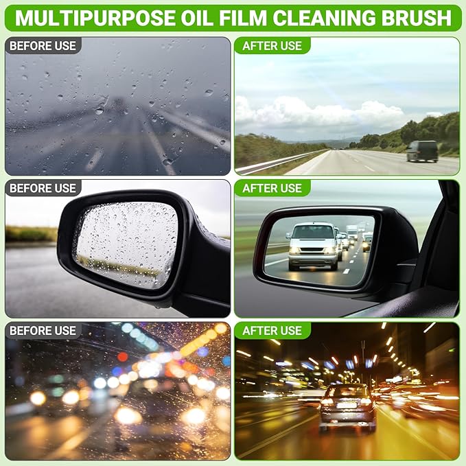 Clear Vision Glass Cleaner -Oil Free Car Glass Brushes, Upgrade 2.0 Cleaner, Automotive Oil Film Cleaning Brush for Car Windows, Clearvision Cars Windshield Cleaner Tool (2Pc's/Set)
