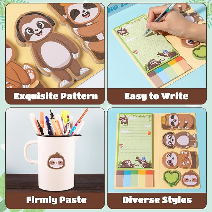 B1ykin Cute Sticky Notes Set - It Does Matter How Slow You GO, As Long As You Don’t Stop Self-Stick Notes Pad, 550 Sheets Writing Memo Pages Sticky Notepad for Teacher Appreciation Gifts (Sloth)