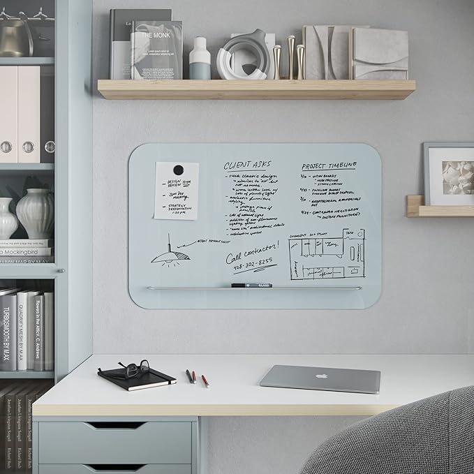 U Brands Magnetic Glass Dry-Erase Board with Floating Tray, 36" X 24", Frameless (4847U00-01)