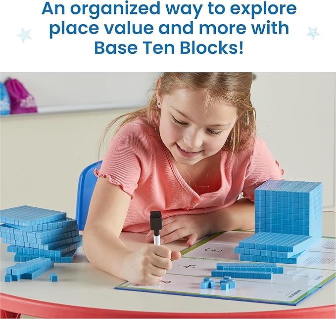 hand2mind Plastic Base Ten Blocks Activity Set, Place Value Manipulatives, Base 10 Blocks for Math, Counting Cubes, Math Manipulatives 1st Grade, Small Group Classroom Must Haves (133 Pieces)