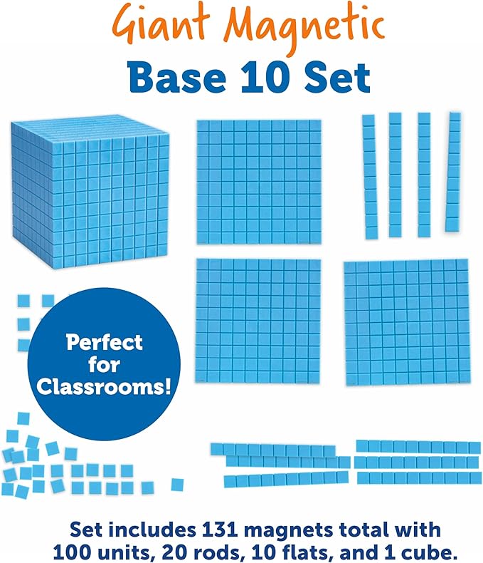 Learning Resources Giant Magnetic Base Ten - Math Manipulatives, Teacher Supplies, Back to School, Counting Cubes for Kids, 131 Piece Set