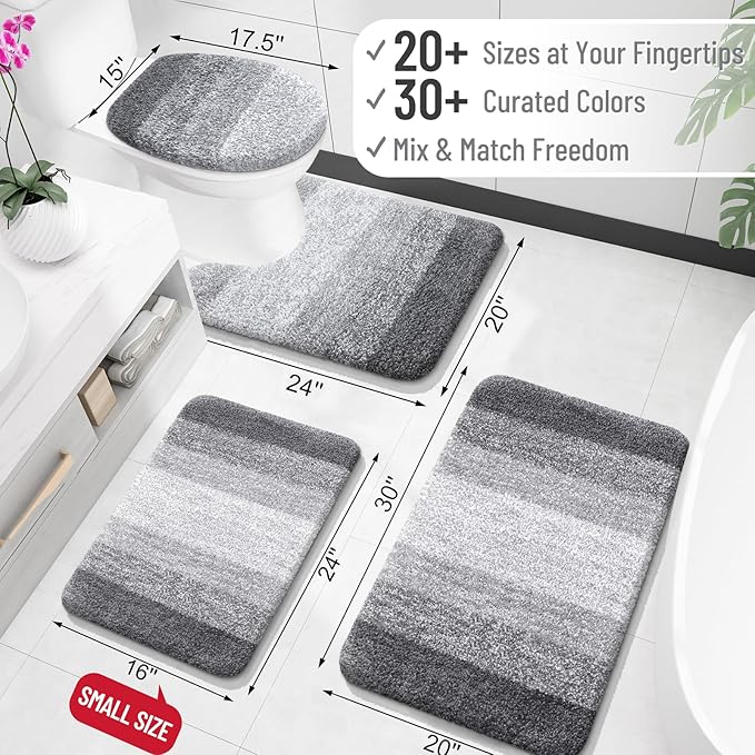 OLANLY Bathroom Runner Rugs 59x20, Extra Soft Absorbent Microfiber Bath Rugs, Rubber Backing, Quick Dry, Machine Washable Bath Mats for Bathroom Floor, Tub and Shower, Home Decor Accessories, Grey