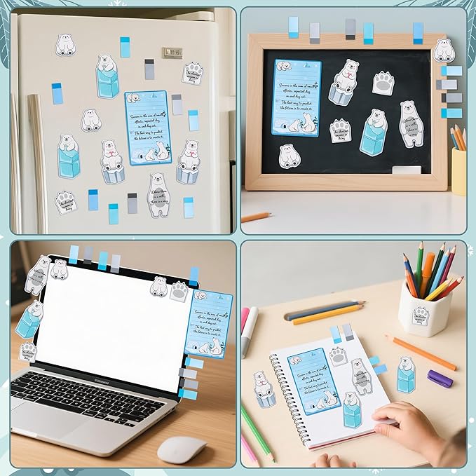 B1ykin Cute Sticky Notes Set - I Just Really Like Polar Bears Self-Stick Notes Pad, 550 Sheets Writing Memo Pages Sticky Notepad for Teacher Appreciation Gifts, School Office Party Supplies (Ice)