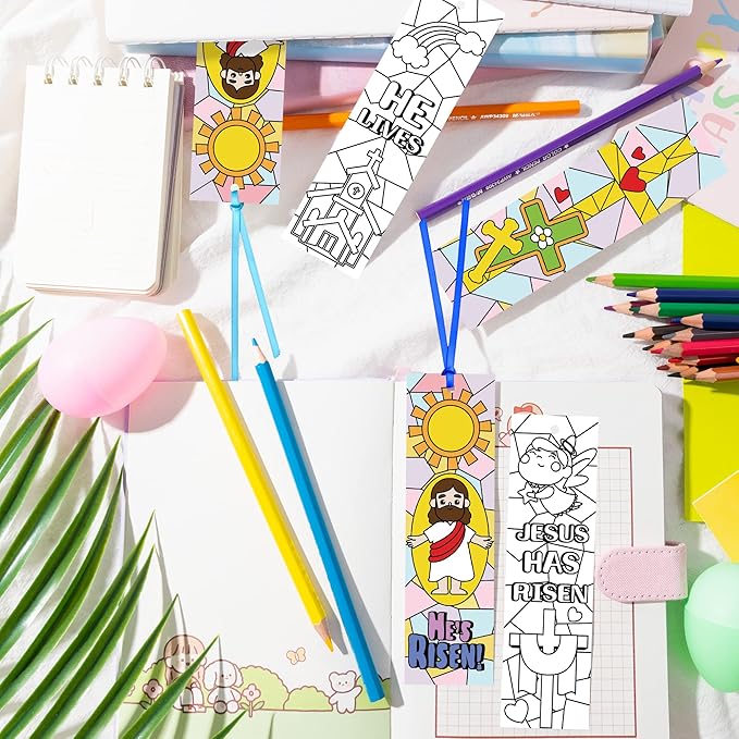 75Pcs He is Risen Color Your Own Bookmarks Easter Bunny DIY Coloring Blank Bookmark Jesus Resurrection Classroom Art Craft Supplies for Teachers Students Spring Party Religious Reward Goodie Fillers