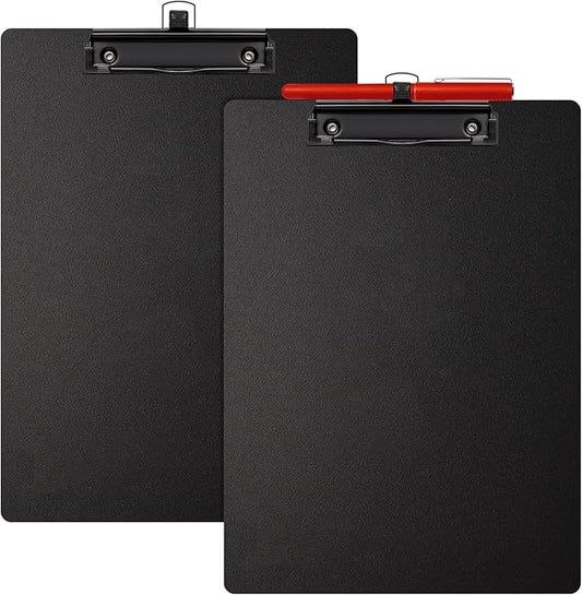 2-Pack Black A4 Letter Size Clipboards with Pen Holder - Plastic Clipboards for Classrooms & Offices
