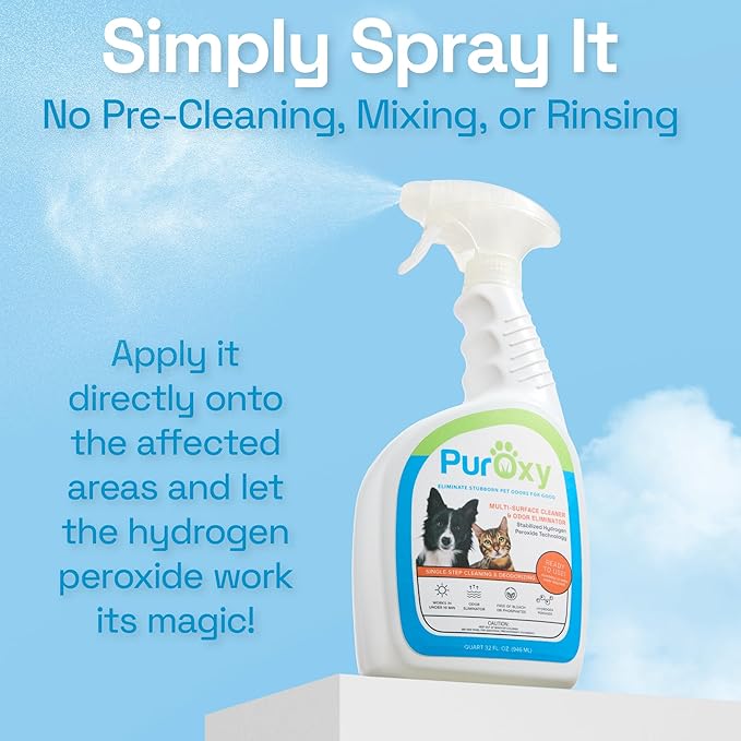Pet Odor & Stain Remover, 32oz Trigger Spray – Bleach-Free, Ammonia-Free Stabilized Peroxide – Fast Odor Knockdown, Low Residue – Carpet, Upholstery, Tile, Sealed Wood & Artificial Turf