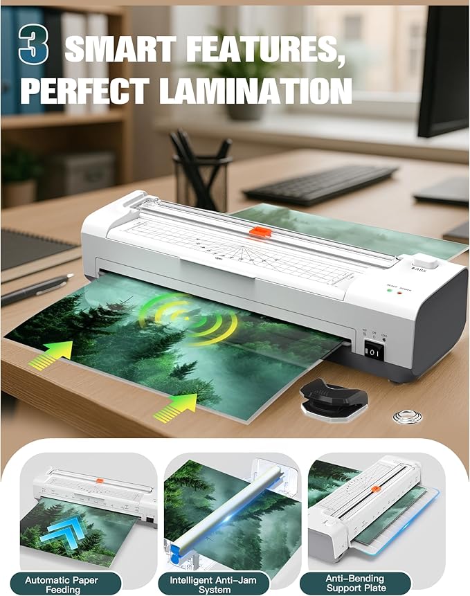 Laminator Machine 13 Inch Lamination Machine with Auto Paper Feed, Never Jam A3 Thermal Lamination, 20 Laminating Sheets 10-in-1 Laminator with Cutter, Trimmer & Corner Rounder for Office School Home