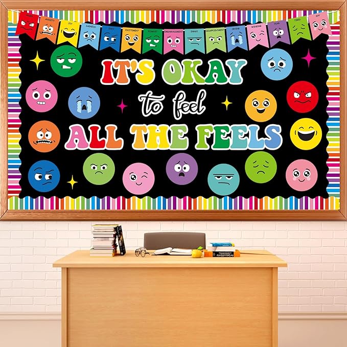 Feeling Bulletin Board Set Mental Health Classroom Decorations Growth Mindset Back to School Wall Art Decor Emotion Cutouts Feeling Chart for Kid Teacher School Counselor Therapy Calm Corner Supplies