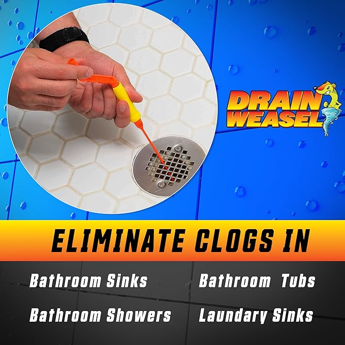 FlexiSnake Pro Drain Weasel Sink Snake Cleaner with New Molded Tip - 18″ - Drain Snake Clog Remover Tool with Rotating Handle & 5 Wand Refills - Easy to Use on Drains & Grates - Made in USA - 5-Pack