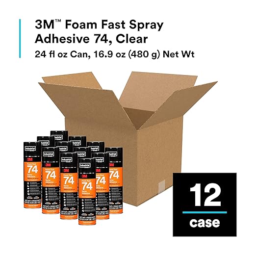 3M Foam Fast Spray Adhesive 74, Clear Color, High Strength Bonding, Fabric Adhesive, 24 fl oz Can, 16.9 oz (480 g) Net Wt, NOT FOR SALE IN CA AND OTHER STATES