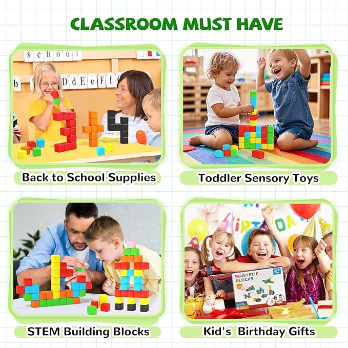 40pcs Magnetic Blocks -Ideal Gifts for 3 4 5 6 Year Old,STEM Learning Toys for 3-5 Year Old Boys & Girls, Safe & Strong Building Blocks with ASMR Sounds,Classroom Must Haves