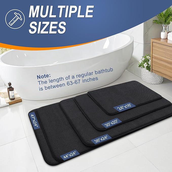 OLANLY Thick Memory Foam Bath Mat Rug 40x24, Extra Soft Absorbent Bathroom Rug, Quick Dry Bath Mats, Non-Slip, Machine Washable Carpet for Bathroom, Tub and Shower, Home Decor Accessories, Black