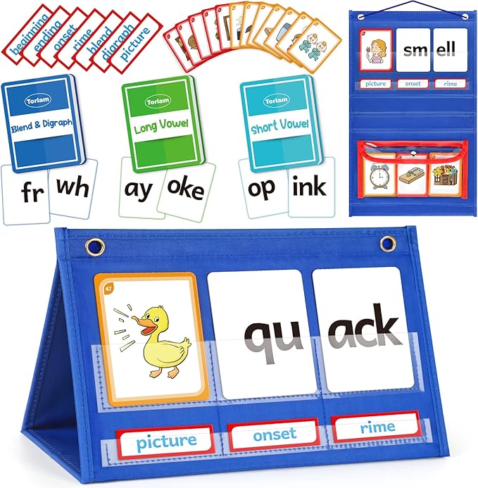 Torlam Blends & Digraphs Pocket Chart, Onset Rime Phonics Games Sight Word Flash Cards, Educational Spelling Reading Learning Blending Board, Elementary Kindergarten Classroom Teachers Must Haves
