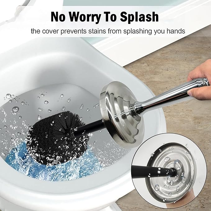 Silver Chrome Toilet Bowl Brush with Holder with Removable lastic Liner, Durable Bathroom Cleaning Tool, Bathroom Cleaner Brush for Efficient Cleaning and Hygiene