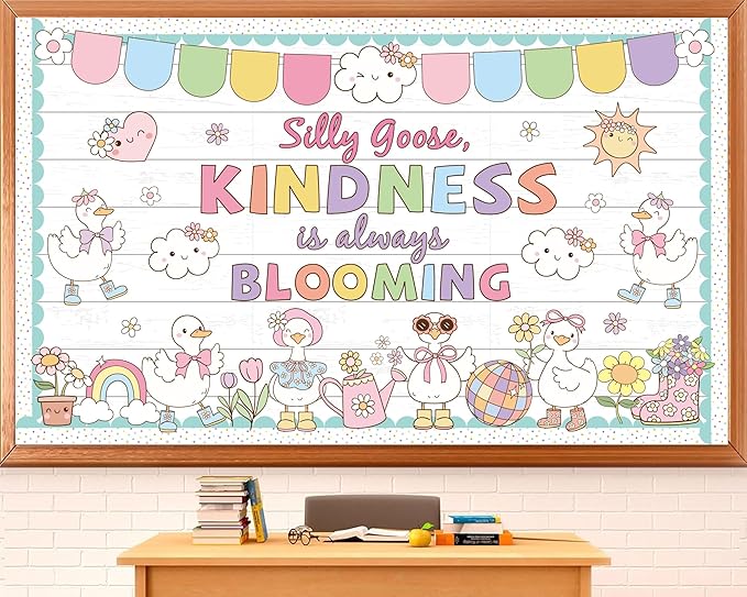 Spring Classroom Bulletin Board Set Spring Classroom Bulletin Board Set Kindness Blooming Silly Goose Sun Flowers Rainbow Cutouts Back to School Supplies for Office Sunday School Wall Door Decor
