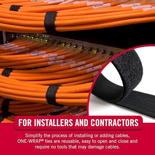 VELCRO Brand ONE-WRAP Bundling Ties – Reusable Fasteners for Keeping Cords and Cables Tidy – Cut-to-Length Roll, 25ft x 3/4in, Black