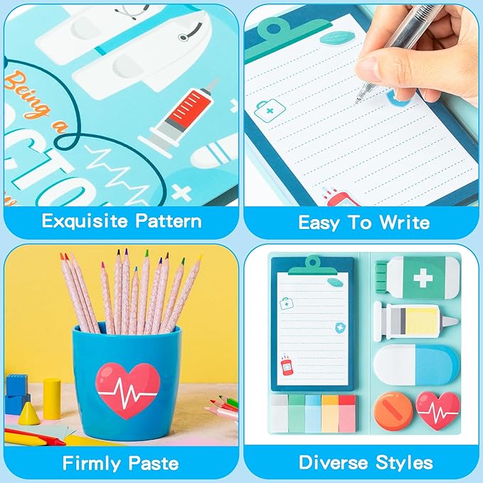 B1ykin Cute Sticky Notes Set - Being A Doctor is A Work of Heart Self-Stick Notes Pad, 550 Sheets Writing Memo Pages Sticky Notepad for Teacher Appreciation Gifts, School Office Supplies (Doctor)
