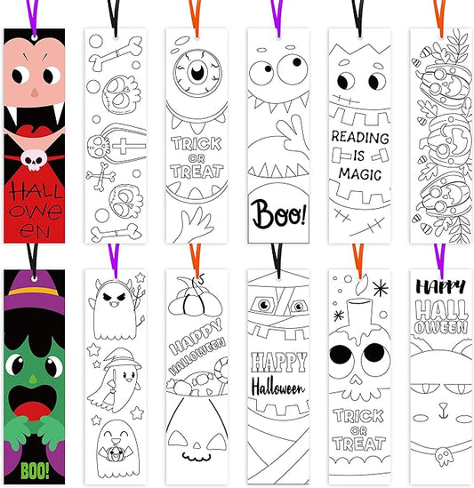 75Pcs Halloween Color Your Own Bookmarks, Kids DIY Coloring Blank Bookmarks Halloween Party Game Prize Art Craft Supplies for Teachers Students Fillers Classroom Reading Club Rewards Book Decor