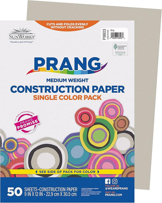 Prang (Formerly SunWorks) Construction Paper, Gray, 9" x 12", 50 Sheets
