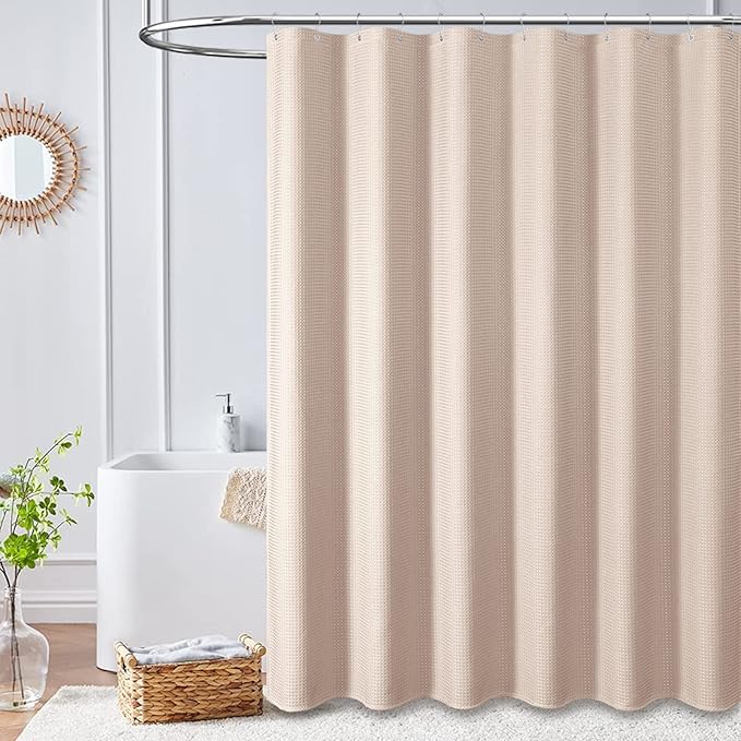 Dynamene Long Fabric Shower Curtain - 78 inch Long Waffle Weave Weighted Cloth Shower Curtains for Bathroom, Neutral Heavy Duty Hotel Spa Luxury Bath Curtain Set with 12 Hooks, 72x78, Blush Pink
