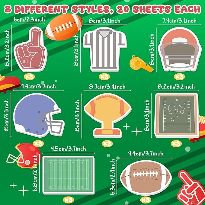 Xqumoi Football Sticky Notes with Pen Gift Set - 24 Set Football Sport Self Sticky Writing Memo Pads Ballpoint Pens with Mesh Bag Birthday Party Favors School Classroom Rewards Office Supplies