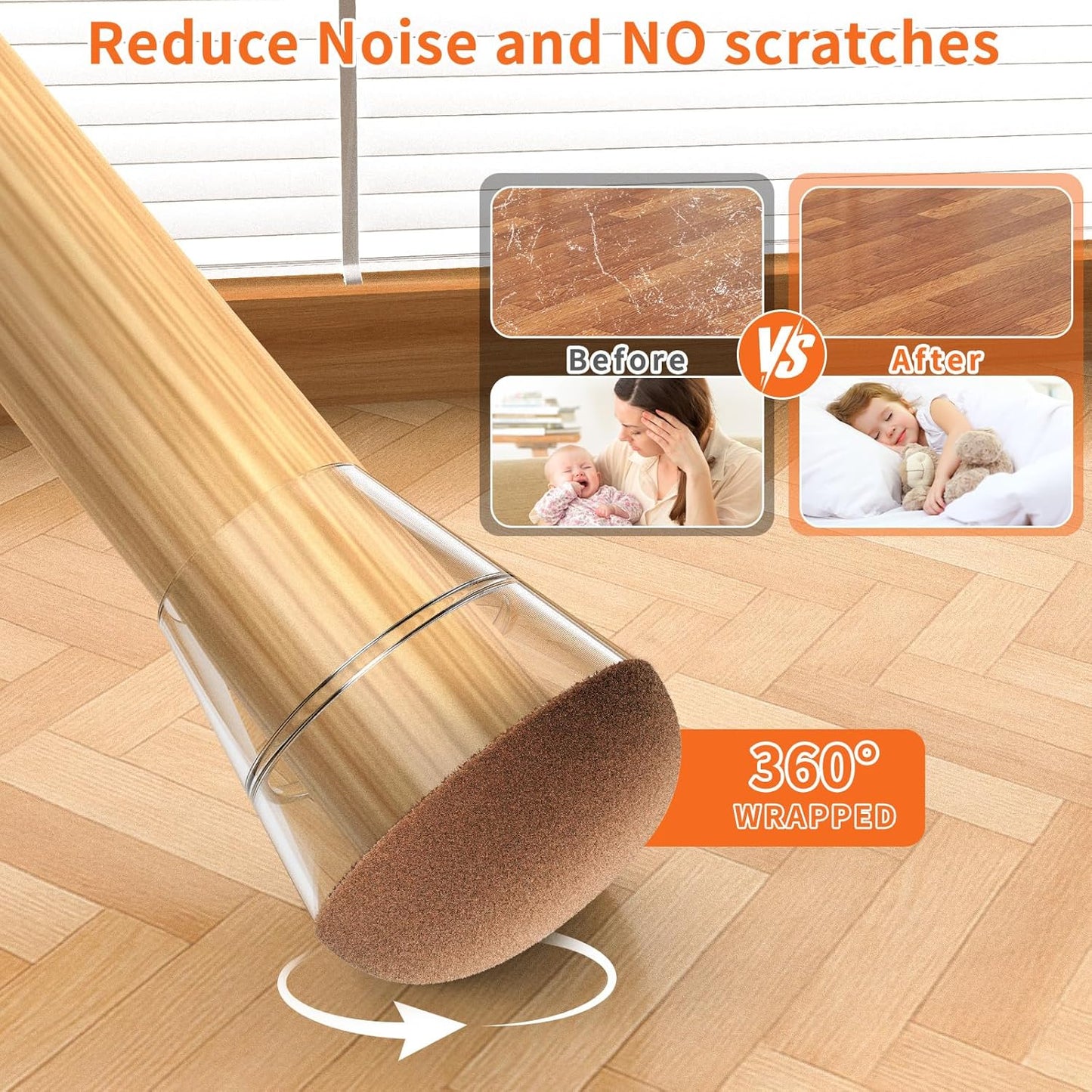 Chair Leg Floor Protectors Small 24Pcs,Silicone Chair Leg Protectors for Hardwood Floors/Tiles,360°Wrapped Felt Bottom to Prevent Scratch and Reduce Noise, Round Clear