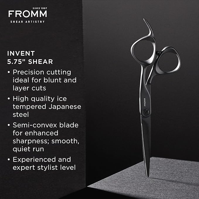 Fromm Professional Invent 5.75" Precision Hair Cutting Shears Ideal for Blunt & Layer Cuts in Gunmetal Japanese Steel Scissors with Semi-Convex Blade for Experienced & Expert Salon Stylists