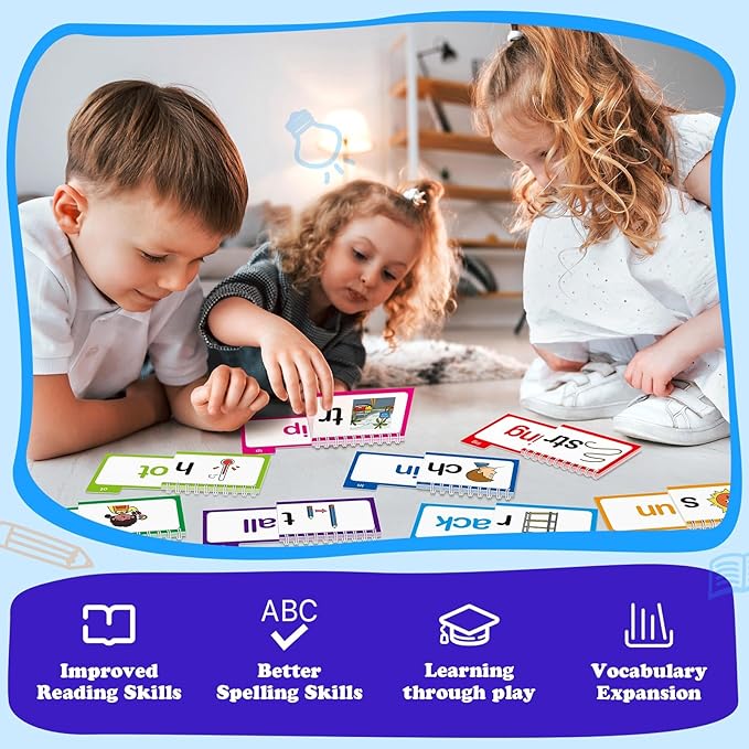 Word Family Build Book, 30 Read and Rhyme Flip Books, Sight Words Flash Cards Kindergarten, Learn to Read Phonics Flash Cards Flip Books for Kids, Homeschool Preschool Classroom Must Haves