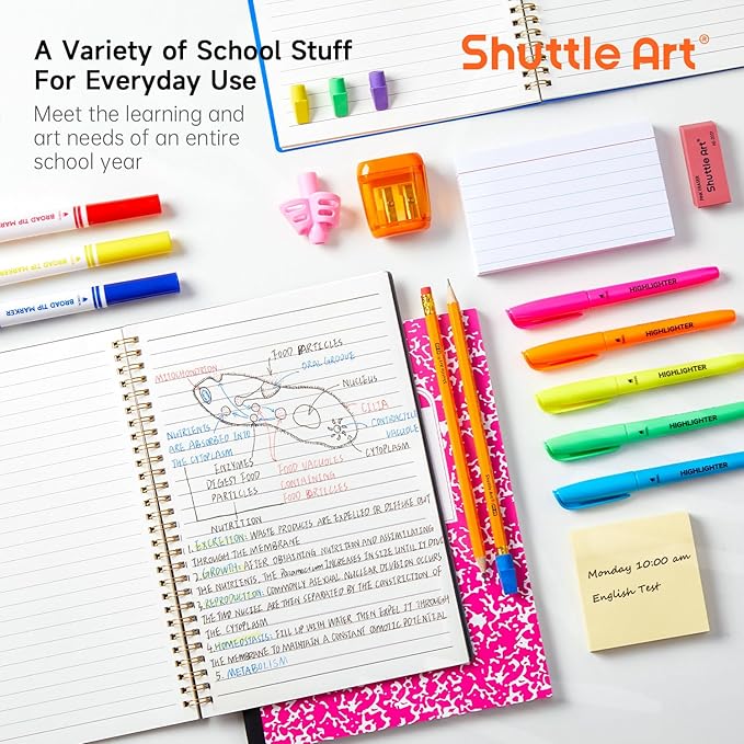 Shuttle Art 102 PCS Back to School Supplies Kit, School Supply Box for Grades K-5, School Supplies for Kids and Students, Including Pencils, Pens, Markers, Erasers, Notebooks, Folders and More