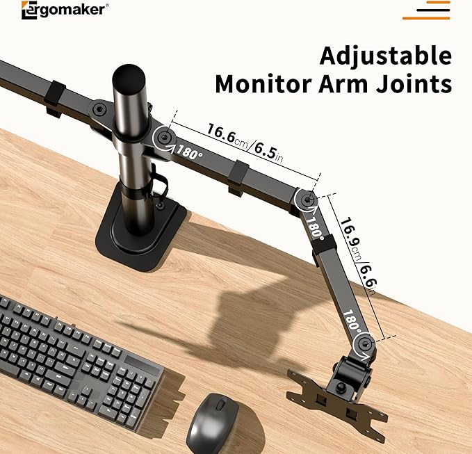 ERGOMAKER Dual Monitor Mount for Desk, Monitor Stand Holds 2 Computer Screens Fits 13" to 27", Heavy Duty Fully Adjustable Monitor Arm with C-Clamp and Grommet Base, VESA 75x75 100x100mm, Black