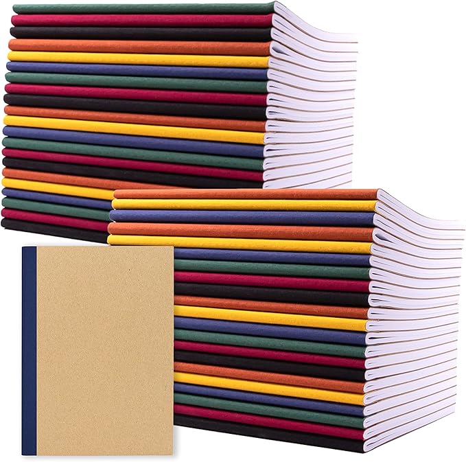 PAPERAGE 48-Pack Composition Notebook Journals, 120 Pages, Kraft Cover with Jewel Tone Spines, College Ruled Lined Paper, Small Size (8 in x 5.75 in) – for Home, Office or School Supplies