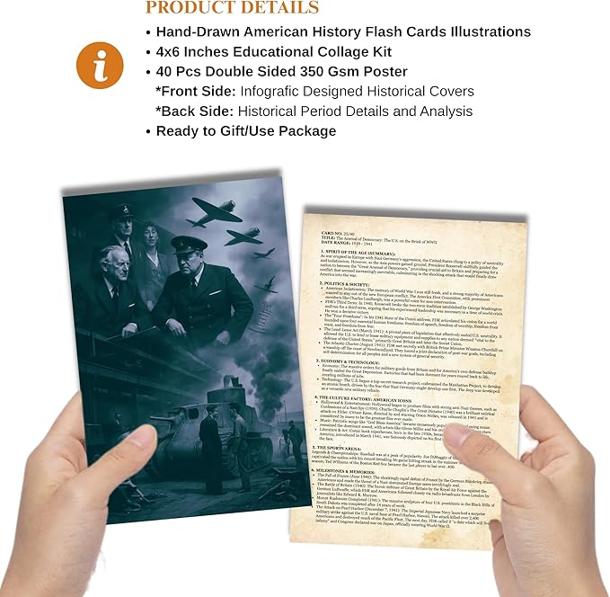 US American Goverment History Posters - 4x6 Inches Set of 40 Pcs Double Sided Classroom Must Haves Flash Card - Time Line Bulletin Board Classroom Decor for Middle High School - Teacher Supplies Kit