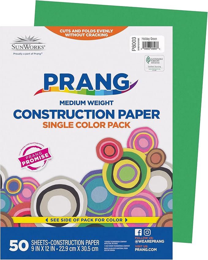 Prang (Formerly SunWorks) Construction Paper, Holiday Green, 9" x 12", 50 Sheets