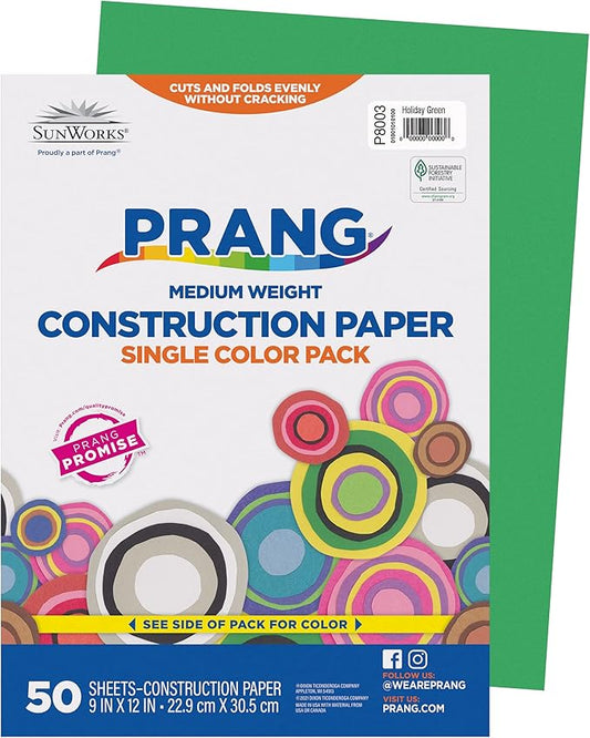 Prang (Formerly SunWorks) Construction Paper, Holiday Green, 9" x 12", 50 Sheets