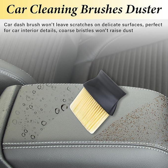 Car Interior Brush, Automotive Interior Dusting Brush, Car Interior Cleaning Brush, Bristles Detailing Brush Dusting for Car Interior, Dashboard, Air Conditioner Vents, Leather, Computer (Yellow)