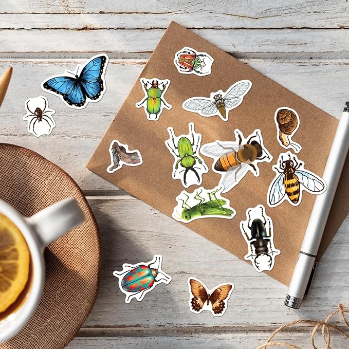Realistic Insect Butterfly Bug Stickers Pack 50Pcs Vinyl Decals for Water Bottles Laptops Notebooks Scrapbooking Educational Nature Themed Kids Students Teachers